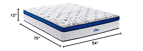 Vibe Quilted Gel Memory Foam and Innerspring Hybrid Pillow Top 12-Inch Mattress | CertiPUR-US Certified | Bed-in-a-Box Full