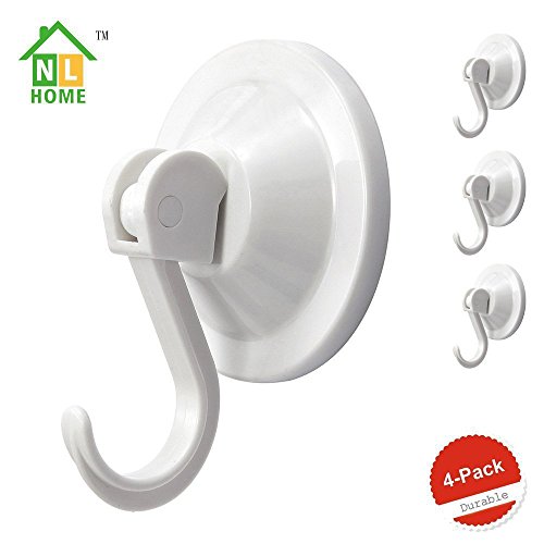 NL Home 4-Pack Suction Cup Hooks for Bath or Shower, Wreath Hangers for Glass Door or Window, White