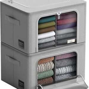 Storage Bins with Divided Interior - Stackable & Foldable Clothes Organizer Bags, Fabric Storage Container Organizers with Metal Oxford Frame Large Window & Carry Handles, Organization for Bedroom, Closet, Bedding, Linens, Clothes, Books & Toys - By Sorbu