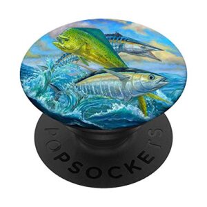 3 mahi mahi fish blue water sea life for lover fishing gift popsockets popgrip: swappable grip for phones & tablets
