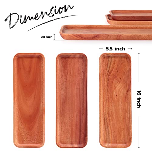 Serving platter (Set of 3-16x5,5inch) Serving Tray, wood serving tray, Dinner Platters Solid Natural Wooden Boards for Food Dinner - Decorative Trays for Eating and Home kitchen Decor