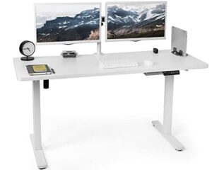 vivo electric height adjustable 60 x 24 inch memory stand up desk, white solid one-piece table top, white frame, standing workstation with preset controller, 1b series, desk-kit-1w6w