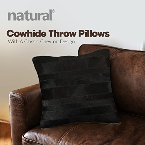 Set of 2, Natural Torino Cowhide Throw Pillows with Poly Insert | Madrid Accent Pillows Handcrafted from 100% Cow Hide, Black, 18 in x 18 in