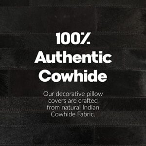 Set of 2, Natural Torino Cowhide Throw Pillows with Poly Insert | Madrid Accent Pillows Handcrafted from 100% Cow Hide, Black, 18 in x 18 in