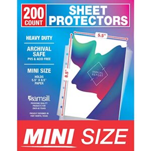 samsill mini sheet protectors 200 pack, 5.5 x 8.5 inch page protectors for mini 3 ring binder, heavy duty, clear protector sheets, 7 hole, top loading, acid free