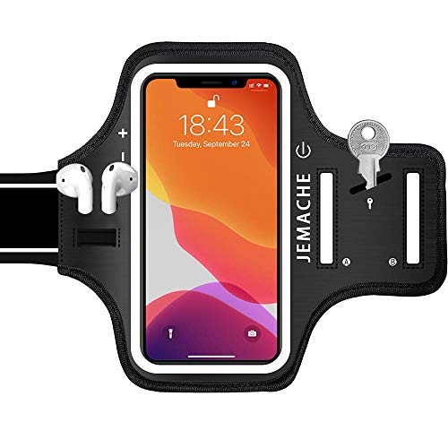 iPhone 14 Pro Max, 13 Pro Max, 14 Plus Armband with AirPods Holder, JEMACHE Gym Running Workouts Arm Band Case for iPhone 14 Plus, 14/13/12/11 Pro Max, Xs Max (Dark)