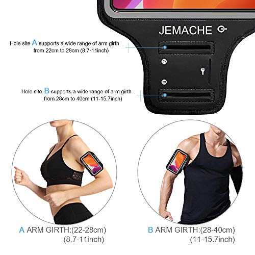 iPhone 14 Pro Max, 13 Pro Max, 14 Plus Armband with AirPods Holder, JEMACHE Gym Running Workouts Arm Band Case for iPhone 14 Plus, 14/13/12/11 Pro Max, Xs Max (Dark)