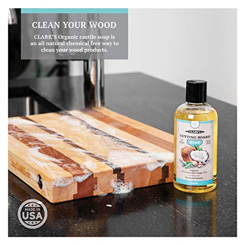 CLARK'S Cutting Board Refined Coconut Soap - Plant Based Food Safe Castile Soap for Countertops, Butcher Blocks, Bamboo, and Utensils - Cleans and Restores Wood - Use Before Food Grade Mineral Oil