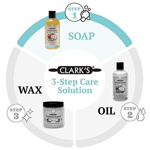 CLARK'S Cutting Board Refined Coconut Soap - Plant Based Food Safe Castile Soap for Countertops, Butcher Blocks, Bamboo, and Utensils - Cleans and Restores Wood - Use Before Food Grade Mineral Oil