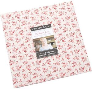 my redwork garden layer cake, 42-10 inch precut fabric quilt squares by bunny hill designs