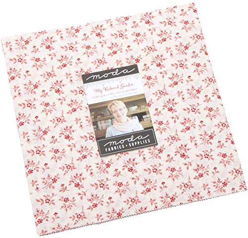 My Redwork Garden Layer Cake, 42-10 inch Precut Fabric Quilt Squares by Bunny Hill Designs