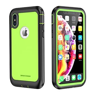 impactstrong iphone x/iphone xs case, ultra protective case with built-in clear screen protector full body cover for iphone x/iphone xs (lime green)