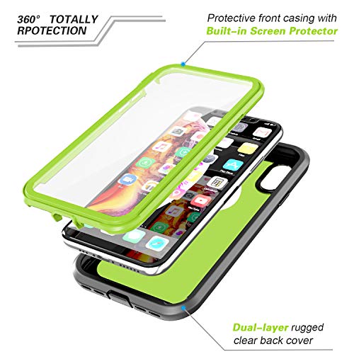 ImpactStrong iPhone X/iPhone Xs Case, Ultra Protective Case with Built-in Clear Screen Protector Full Body Cover for iPhone X/iPhone Xs (Lime Green)