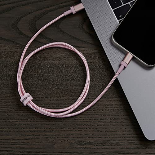 Amazon Basics Nylon Braided USB-C to Lightning Cable, MFi Certified Charger for iPhone 14 13 12 11 X Xs Pro, Pro Max, Plus, iPad, Rose Gold, 3-Foot