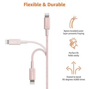 Amazon Basics Nylon Braided USB-C to Lightning Cable, MFi Certified Charger for iPhone 14 13 12 11 X Xs Pro, Pro Max, Plus, iPad, Rose Gold, 3-Foot