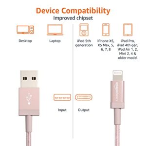 Amazon Basics Nylon Braided USB-C to Lightning Cable, MFi Certified Charger for iPhone 14 13 12 11 X Xs Pro, Pro Max, Plus, iPad, Rose Gold, 3-Foot