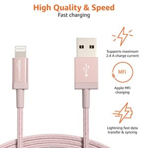 Amazon Basics Nylon Braided USB-C to Lightning Cable, MFi Certified Charger for iPhone 14 13 12 11 X Xs Pro, Pro Max, Plus, iPad, Rose Gold, 3-Foot