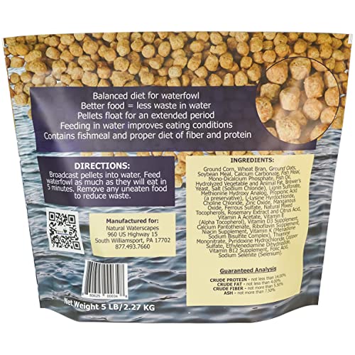 Natural Waterscapes Waterfowl Feed | Floating Pellets for Duck, Swan, Goose | 5 lb Resealable Bag | Use for Wild Duck, Pet Duck