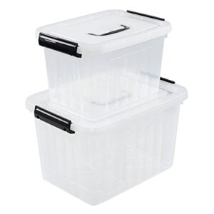 utiao plastic bin with lid, mixed size latching storage box, 2 packs, 6 quart & 12 quart