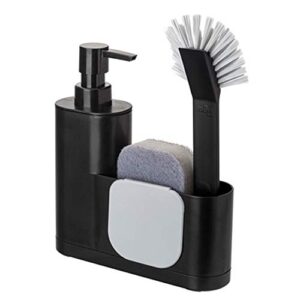 Vigar Rengo Monobloc 4-piece Sink Caddy Set, Includes Scrub Brush, Two-sided Sponge, Soap Dispenser and Scraper, Black