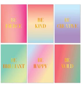 cavepop inspirational greeting cards stationary set, thinking of you encouragement cards with envelopes - 4 x 6 inches - pink, blue and purple ombre with gold foil - 36 pack (6 designs)