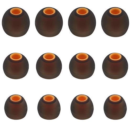 ALXCD Replacement Ear Tips with 3.8mm Connect Hole, S M L 3 Sizes Soft Silicon Earbud Tips, Fit for Most in-Ear Headphone Sony Senso AKG Sennheiser etc. 6 Pairs, Black Orange