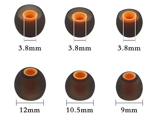 ALXCD Replacement Ear Tips with 3.8mm Connect Hole, S M L 3 Sizes Soft Silicon Earbud Tips, Fit for Most in-Ear Headphone Sony Senso AKG Sennheiser etc. 6 Pairs, Black Orange