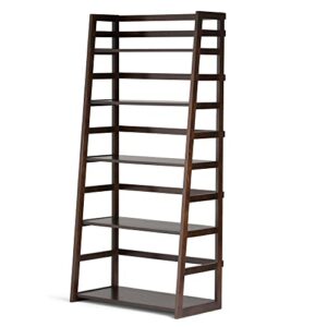SIMPLIHOME Acadian SOLID WOOD 63 inch x 30 inch Ladder Shelf Bookcase in Brunette Brown with 5 Shelves, for the Living Room, Study and Office