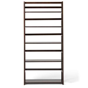 SIMPLIHOME Acadian SOLID WOOD 63 inch x 30 inch Ladder Shelf Bookcase in Brunette Brown with 5 Shelves, for the Living Room, Study and Office