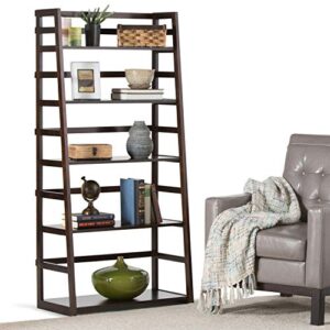 SIMPLIHOME Acadian SOLID WOOD 63 inch x 30 inch Ladder Shelf Bookcase in Brunette Brown with 5 Shelves, for the Living Room, Study and Office