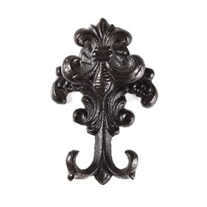 brasstar cast iron 2 wall hooks/hangers - decorative wall mounted coat hook rustic with double row of carve patterns indoor outdoor decoration ptzy224