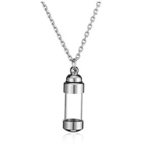 jovivi small acrylic tube bottle urn necklace stainless steel cremation jewelry memorial ashes holder keepsake - silver