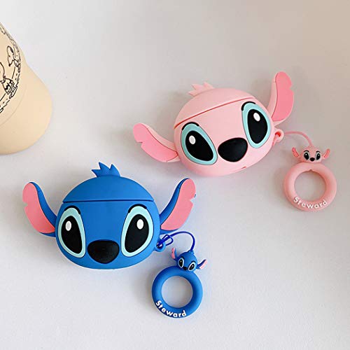 Joyleop Blue Compatible with Airpods 1/2 Case Cover,3D Cute Cartoon Animal Funny Fun Cool Kawaii Fashion,Silicone Character Skin Keychain Ring,Girls Boys Teens Kids,Case for Airpod 1& 2