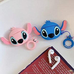 Joyleop Blue Compatible with Airpods 1/2 Case Cover,3D Cute Cartoon Animal Funny Fun Cool Kawaii Fashion,Silicone Character Skin Keychain Ring,Girls Boys Teens Kids,Case for Airpod 1& 2