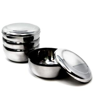 eutuxia korean stainless steel rice bowl + lid, set of 4. traditional, round & unbreakable. keep rice or soup warm w/metal bowl. made in korea. 스텐밥공기