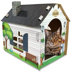 aspca cardboard cat house hideaway playhouse with cat scratcher scratching pad 19"l x 13"w x 17"h