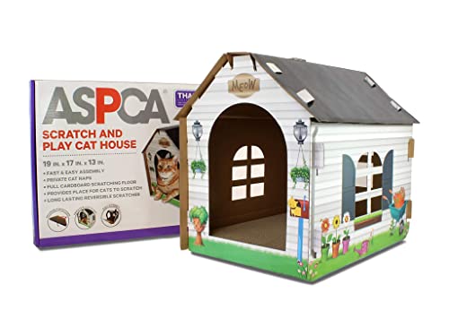 ASPCA Cardboard Cat House Hideaway Playhouse with Cat Scratcher Scratching Pad 19"L x 13"W x 17"H