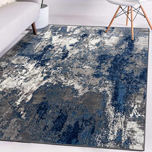 LUXE WEAVERS Cambridge Collection Modern Blue 5x7 Distressed Abstract Area Rug