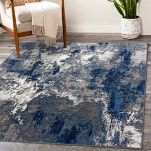 LUXE WEAVERS Cambridge Collection Modern Blue 5x7 Distressed Abstract Area Rug