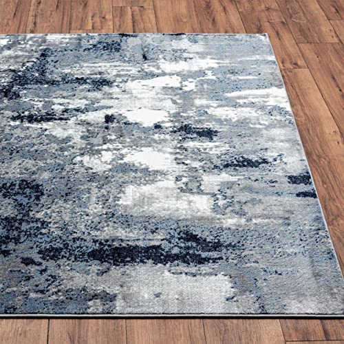 LUXE WEAVERS Cambridge Collection Modern Blue 5x7 Distressed Abstract Area Rug