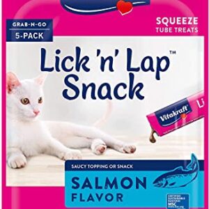 Vitakraft Lick 'n' Lap Creamy Cat Treat - Salmon – Great for Bonding – Low Calorie Interactive Wet Cat Treat​ - 5 Pack