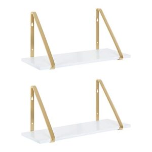 kate and laurel soloman modern wooden shelves, 18 inch, set of 2, white and gold, contemporary glam wall storage and home decor