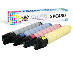 made in usa toner compatible replacement for ricoh sp c430dn sp c431dn sp c440dn savin clp 37dn clp 42dn sp c440 spc430a high yield 821105 821106 821107 821108 (black, cyan, magenta, yellow, 4 pack)
