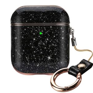 aladrs bling hard shell cover compatible with glitter airpod 1/2, protective case for apple airpods 2nd / 1st, black