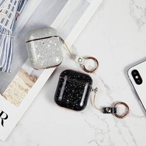 Aladrs Bling Hard Shell Cover Compatible with Glitter Airpod 1/2, Protective Case for Apple AirPods 2nd / 1st, Black