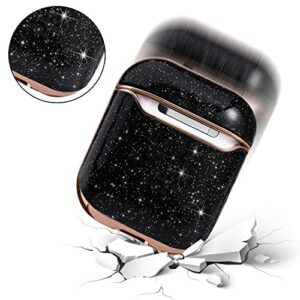 Aladrs Bling Hard Shell Cover Compatible with Glitter Airpod 1/2, Protective Case for Apple AirPods 2nd / 1st, Black