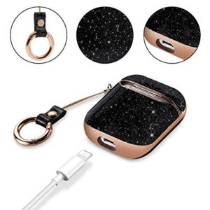 Aladrs Bling Hard Shell Cover Compatible with Glitter Airpod 1/2, Protective Case for Apple AirPods 2nd / 1st, Black