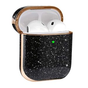 Aladrs Bling Hard Shell Cover Compatible with Glitter Airpod 1/2, Protective Case for Apple AirPods 2nd / 1st, Black