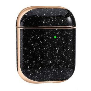 Aladrs Bling Hard Shell Cover Compatible with Glitter Airpod 1/2, Protective Case for Apple AirPods 2nd / 1st, Black