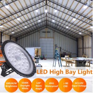 LED High Bay Light 100W, 10000LM UFO LED High Bay Light, 6000K LED Shop Lights High Bay Lights, IP54 Warehouse LED Lights Commercial Warehouse Area Light, Bay Lights-Bay Lighting for Garage Workshop